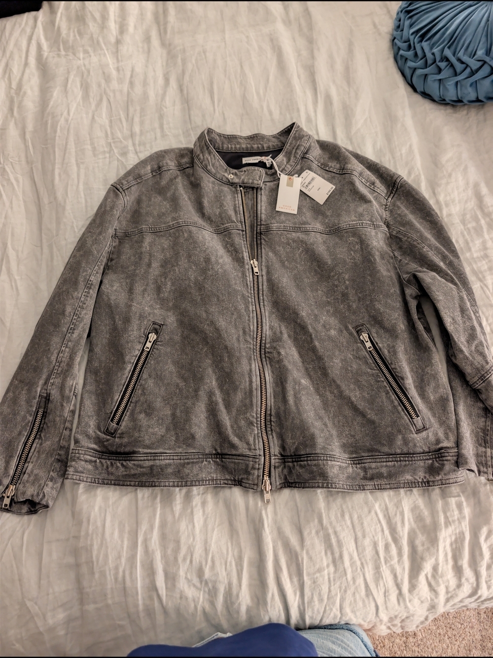 Good American NWT Acid Wash Denim Moto Jacket Black 2XL / 5